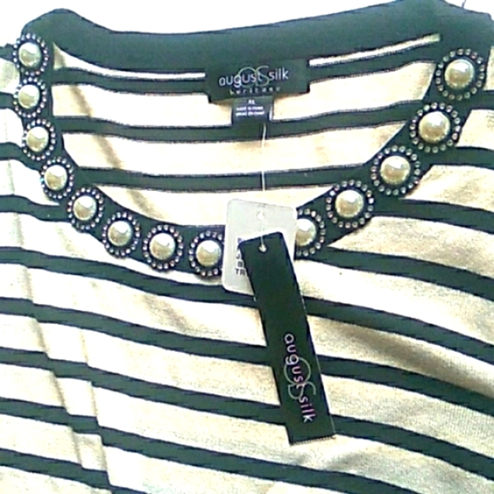 August Silk Off White and Black pearl Sequins Sweater